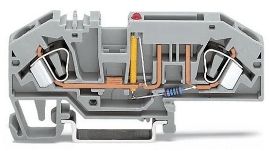 BORNA PORTAFUSIBLE 2 COND; CON INDICADOR LED 24 V FUSIBLE PLANO AUTOMOTRIZ, 6MM2, 24-10AWG (WAG101094 / 282-698/281-413)