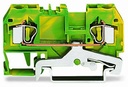 BORNA DE TIERRA 2 CONDUCTORES AWG 28-12 800V COLOR VERDE AMARILLO PARA RIEL DIN 4MM2 (WAG100713 / 281-907)